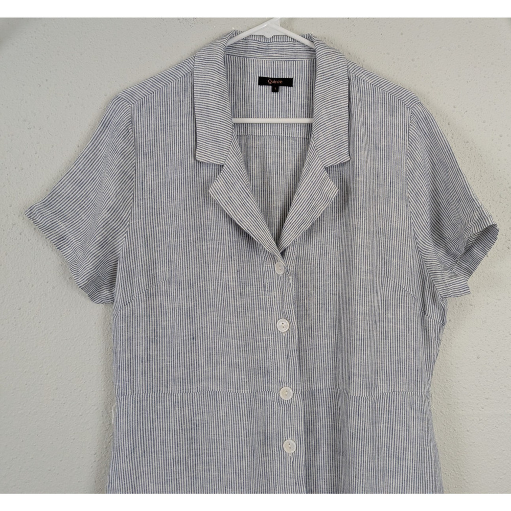 Quince Light Blue Striped Midi Shirt Dress - Picture 2 of 6